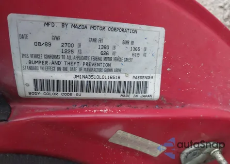 1990 Mazda Mx-5 Miata из США, поврежденный, VIN JM1NA3510L0116518